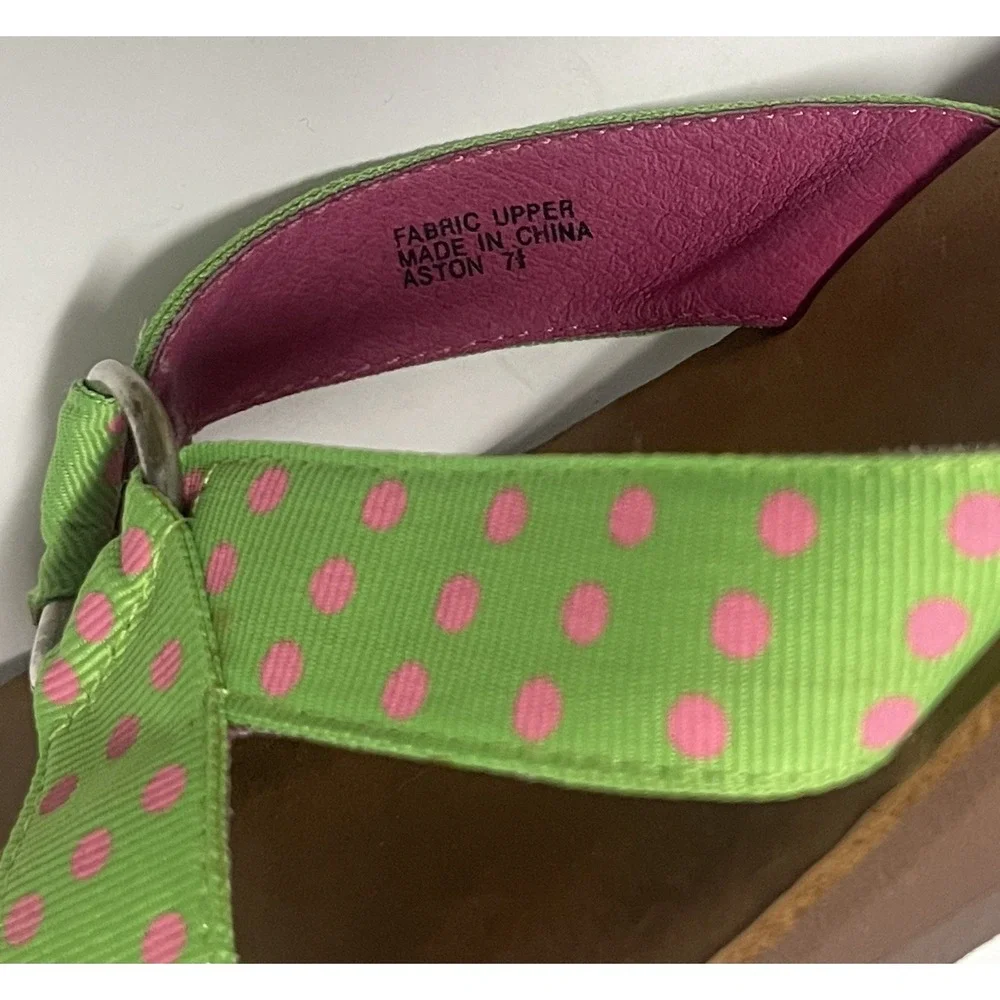 YELLOW BOX WOMENS WEDGE SANDALS GREEN PINK POLKA DOT FLIP FLOP THONG SLIP ON‎ - Picture 6 of 8